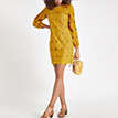 Dark yellow lace cut out swing dress